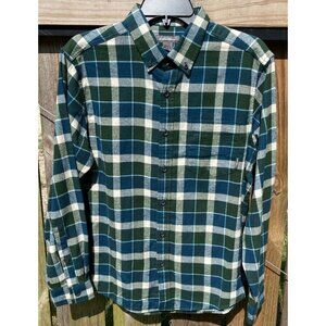 Eddie Bauer Mens Plaid Field Flannel Shirt Size S 100% Cotton Green & Blue Peaco